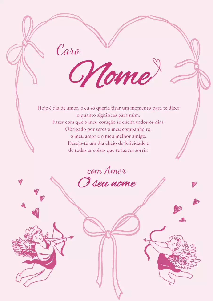 Cartão de felicitações de amor romântico cor-de-rosa