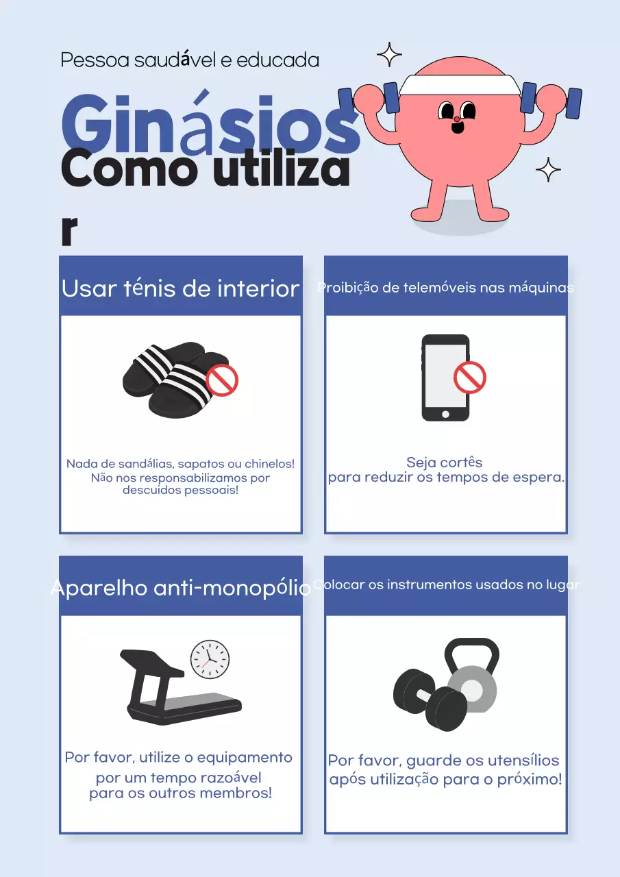 Orientações de segurança do ginásio Tidy azul claro