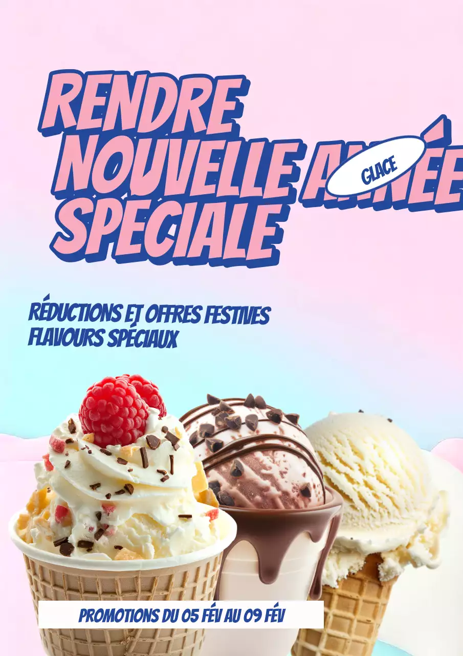 Affiche de promotion du Nouvel An pour les crèmes glacées Pink and Cream