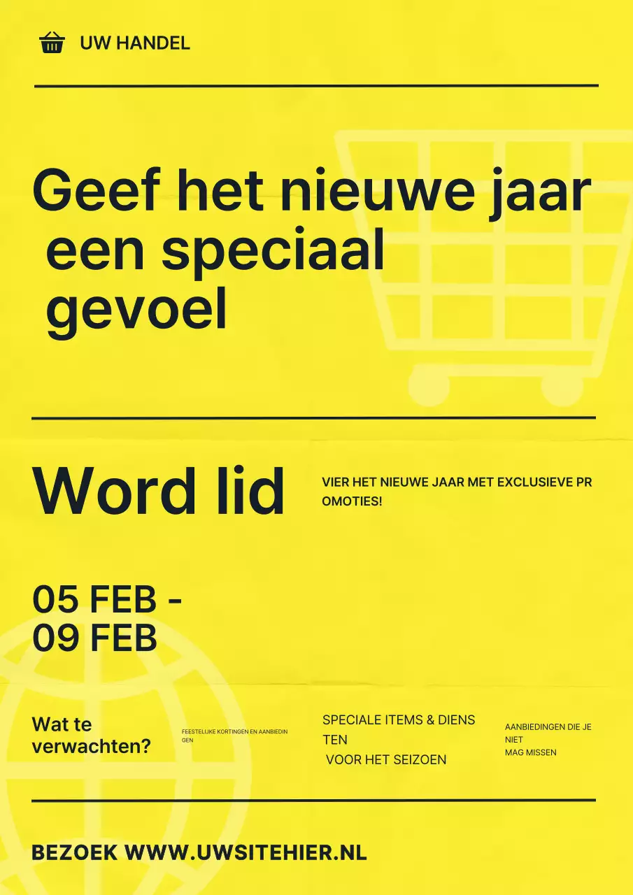 Geel modern nieuwjaar promotieaankondiging