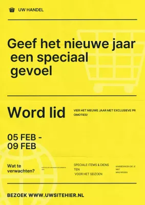 Geel modern nieuwjaar promotieaankondiging