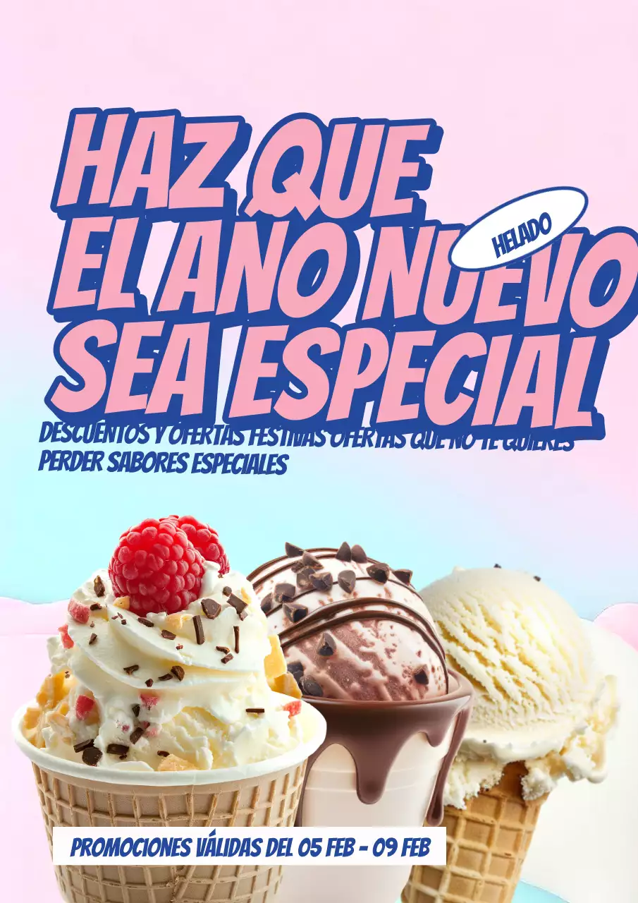 Póster de promoción de Año Nuevo de Pink and Cream Ice Cream