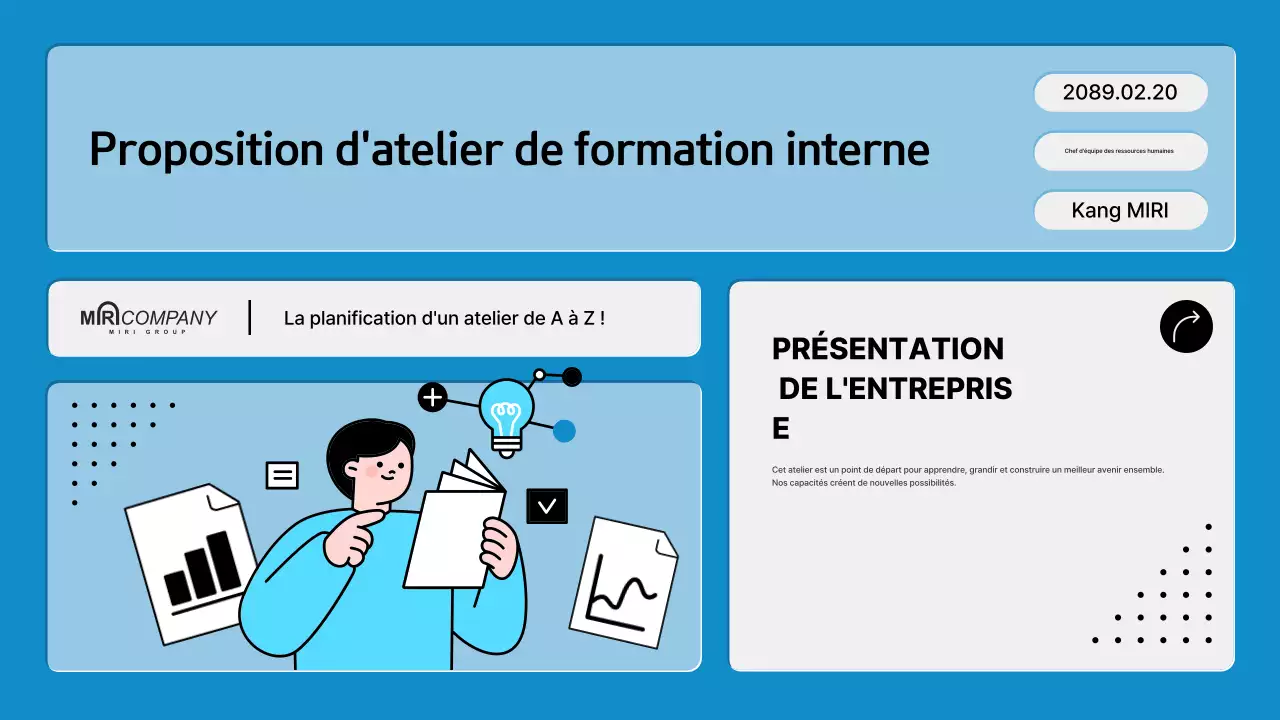 Proposition d'un atelier de formation interne moderne en bleu