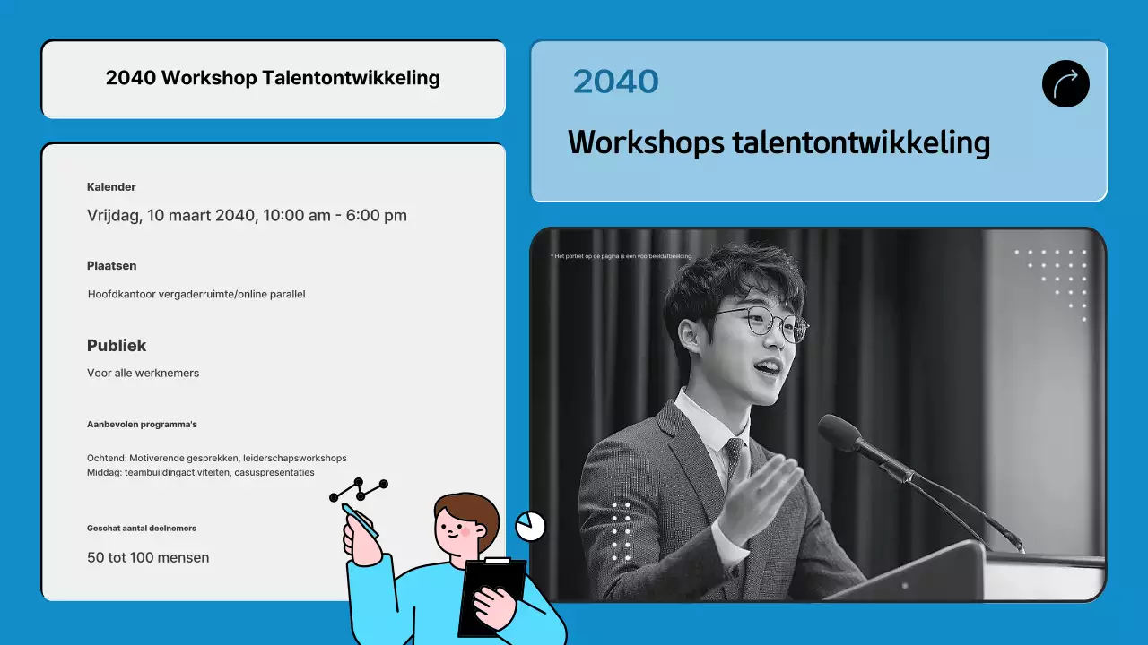 Voorstel voor een moderne interne trainingswerkplaats in blauw