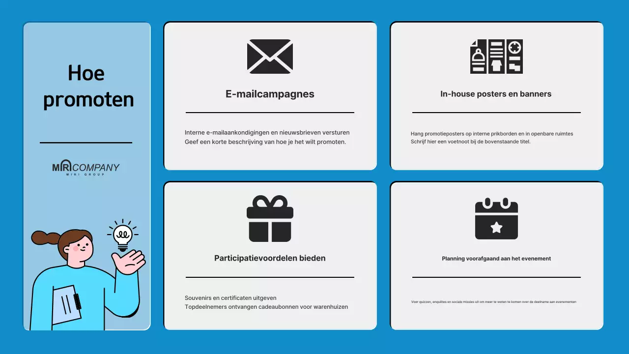 Voorstel voor een moderne interne trainingswerkplaats in blauw