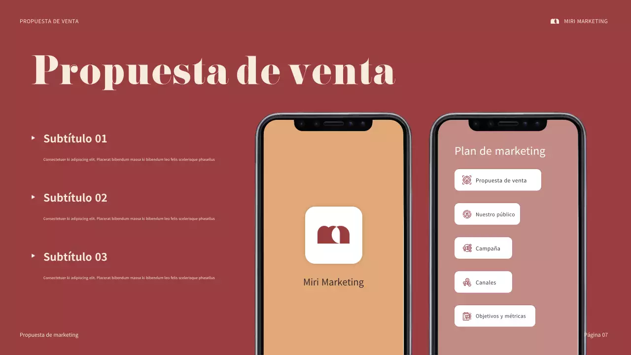 presentación de marketing maroon bold