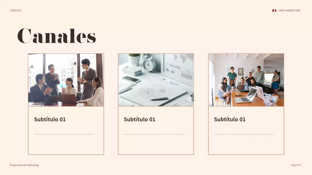 presentación de marketing maroon bold