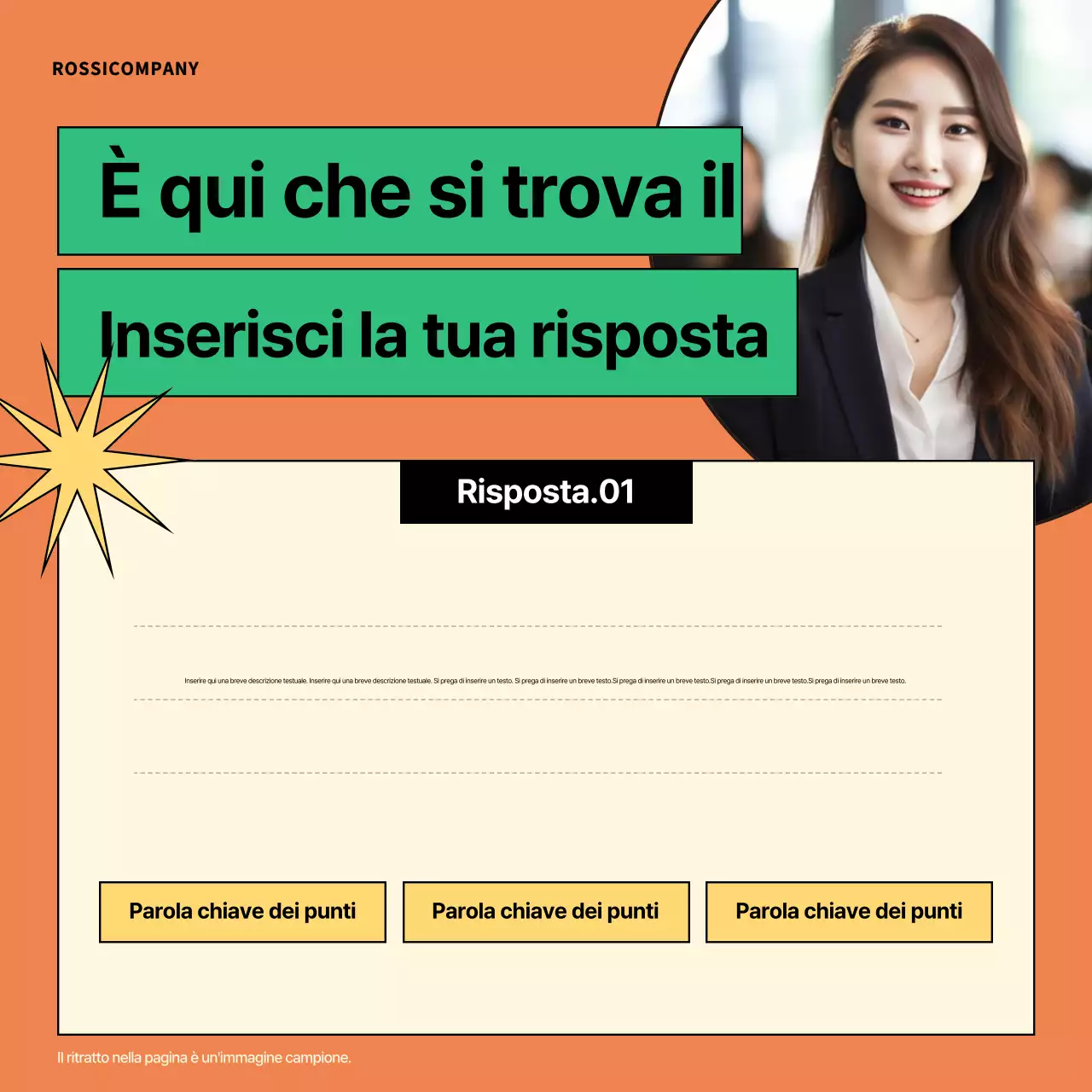 Pubblicità arancione per la formazione sul luogo di lavoro moderno