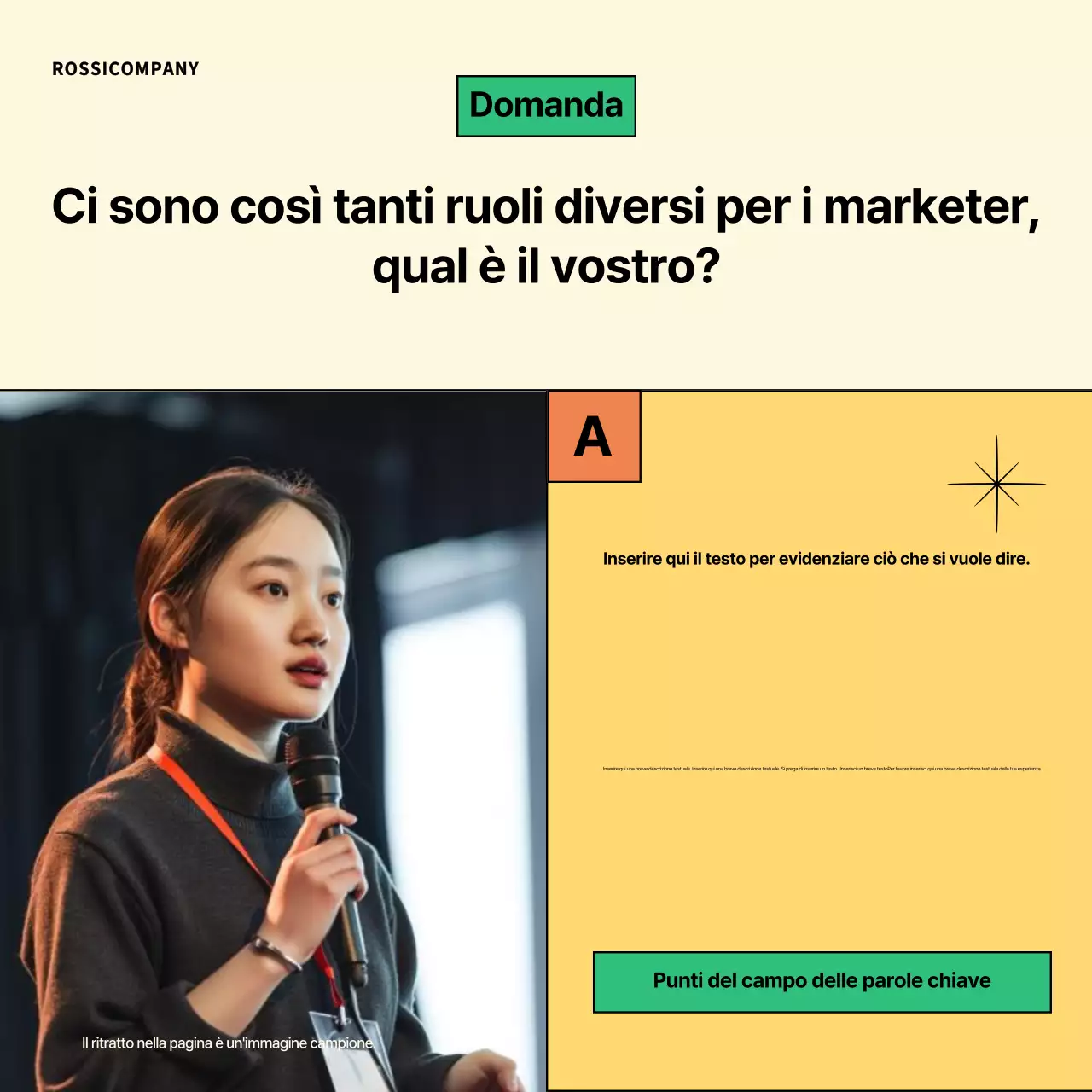 Pubblicità arancione per la formazione sul luogo di lavoro moderno