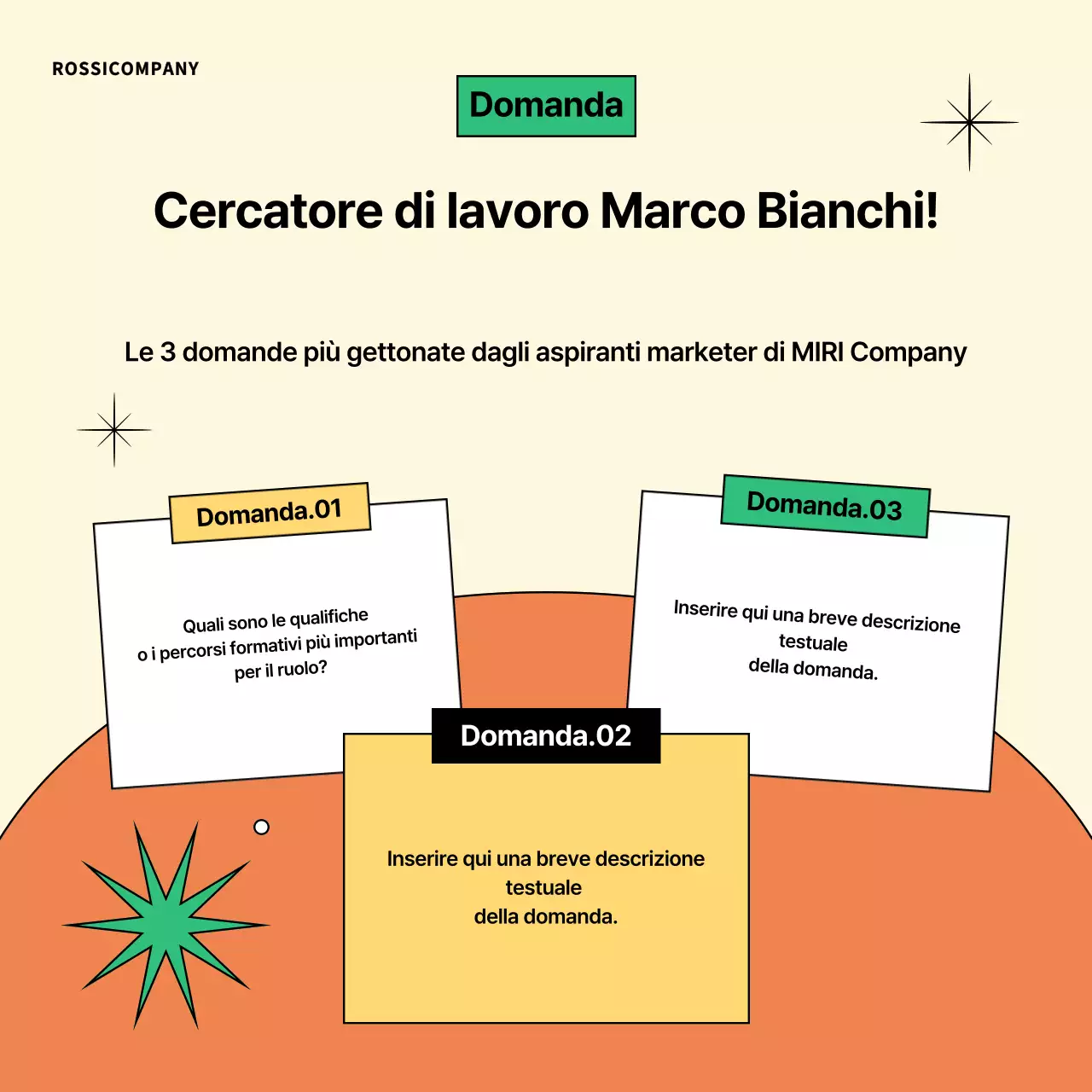 Pubblicità arancione per la formazione sul luogo di lavoro moderno