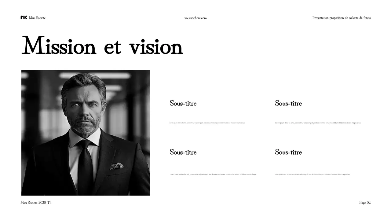 Présentation de la proposition de collecte de fonds moderne en noir et blanc