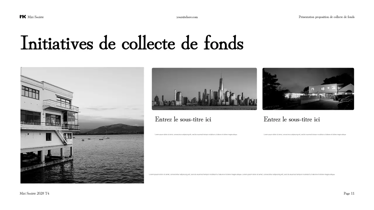 Présentation de la proposition de collecte de fonds moderne en noir et blanc