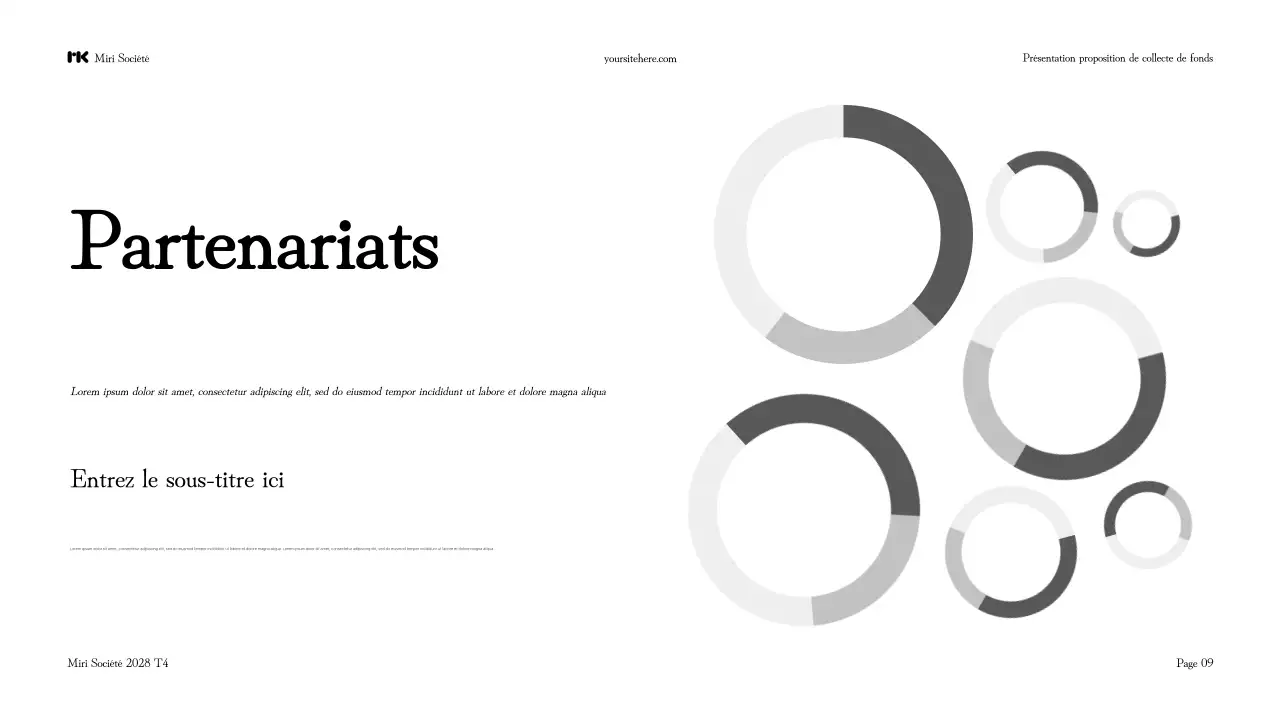 Présentation de la proposition de collecte de fonds moderne en noir et blanc