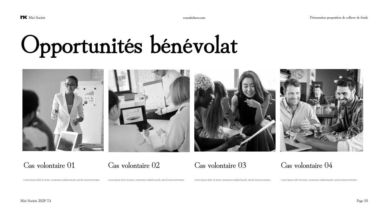 Présentation de la proposition de collecte de fonds moderne en noir et blanc