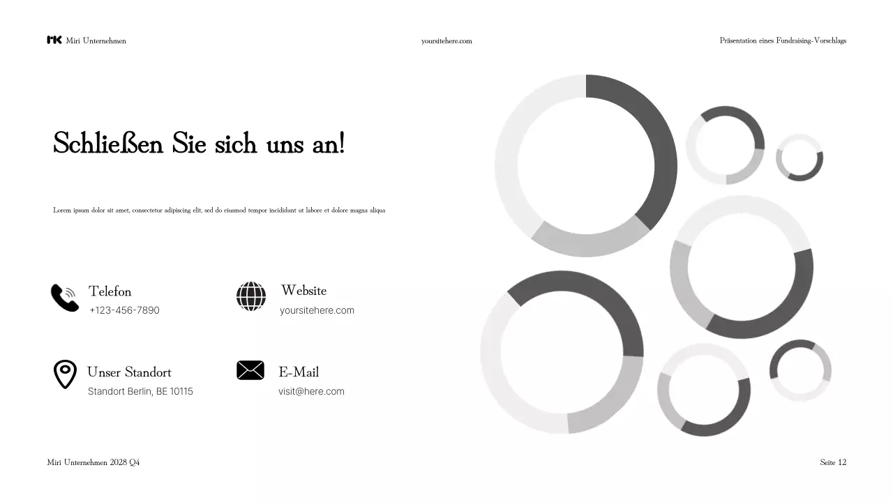 Schwarz-Weiß-Präsentation eines modernen Fundraising-Vorschlags