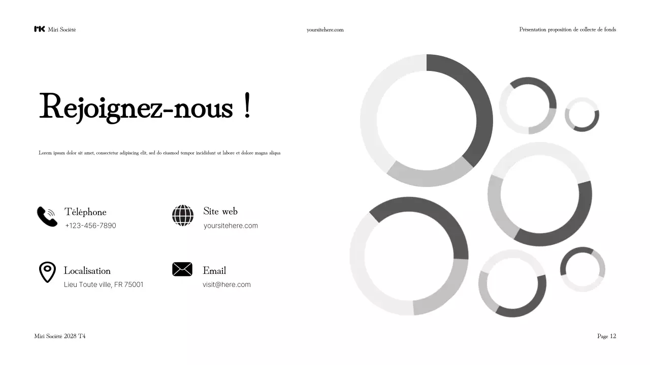 Présentation de la proposition de collecte de fonds moderne en noir et blanc