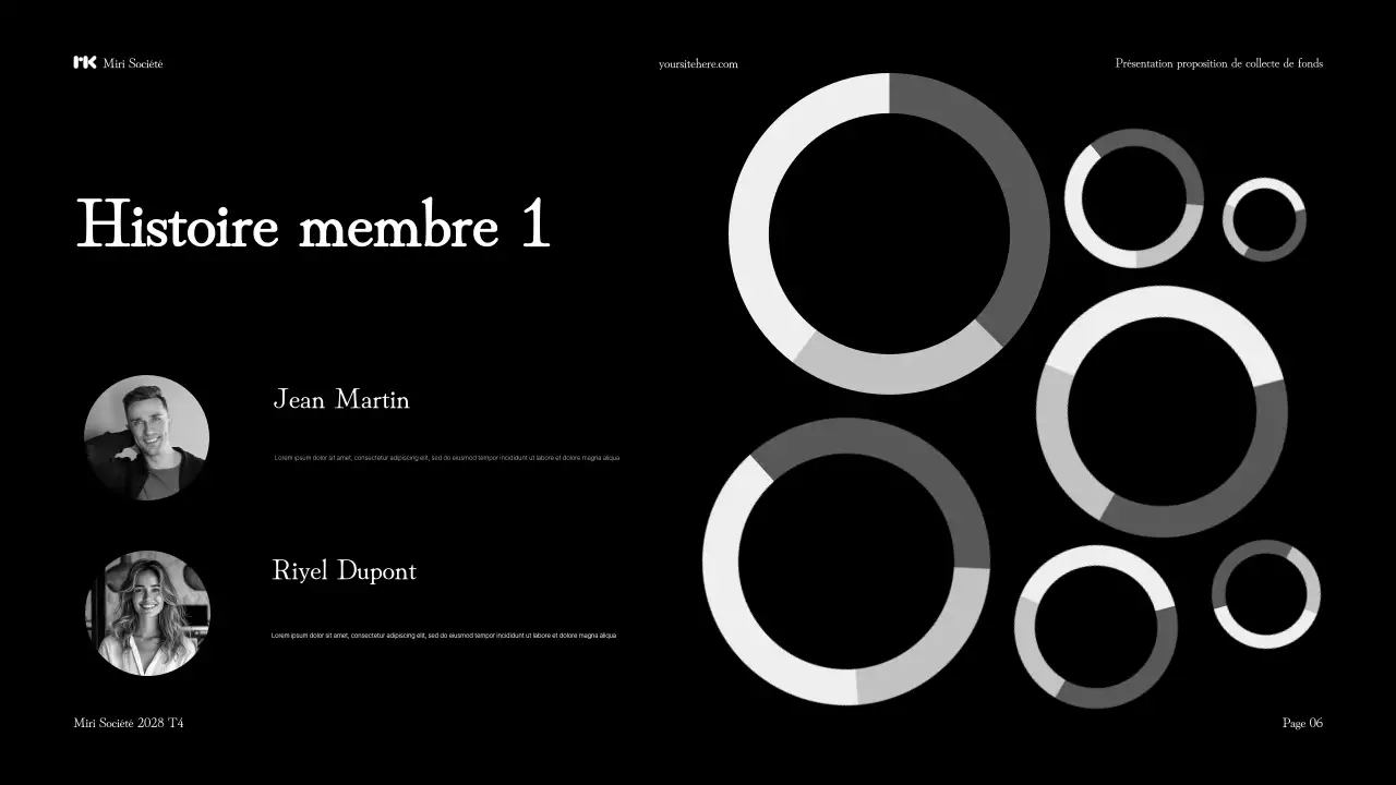 Présentation de la proposition de collecte de fonds moderne en noir et blanc