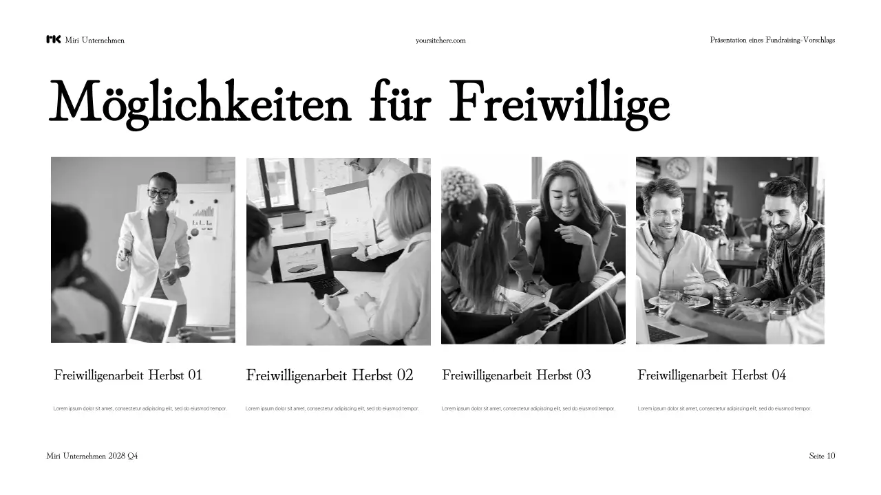 Schwarz-Weiß-Präsentation eines modernen Fundraising-Vorschlags