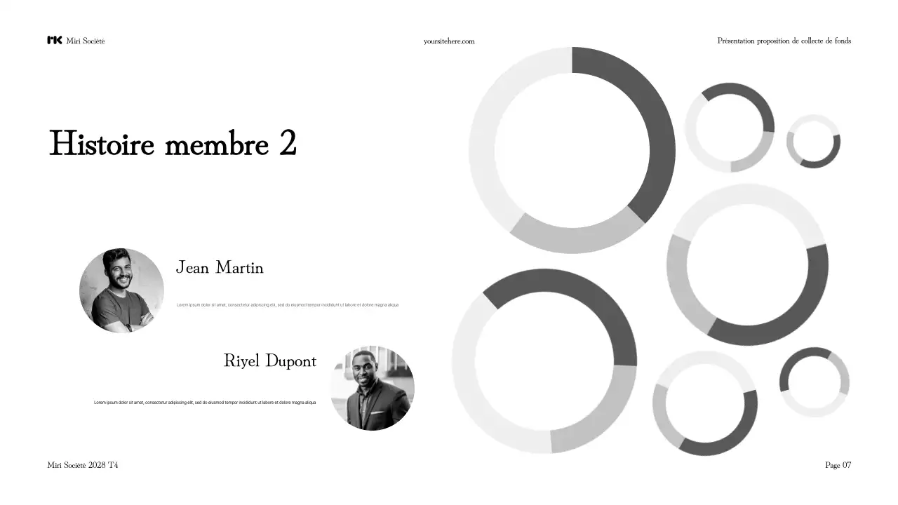 Présentation de la proposition de collecte de fonds moderne en noir et blanc