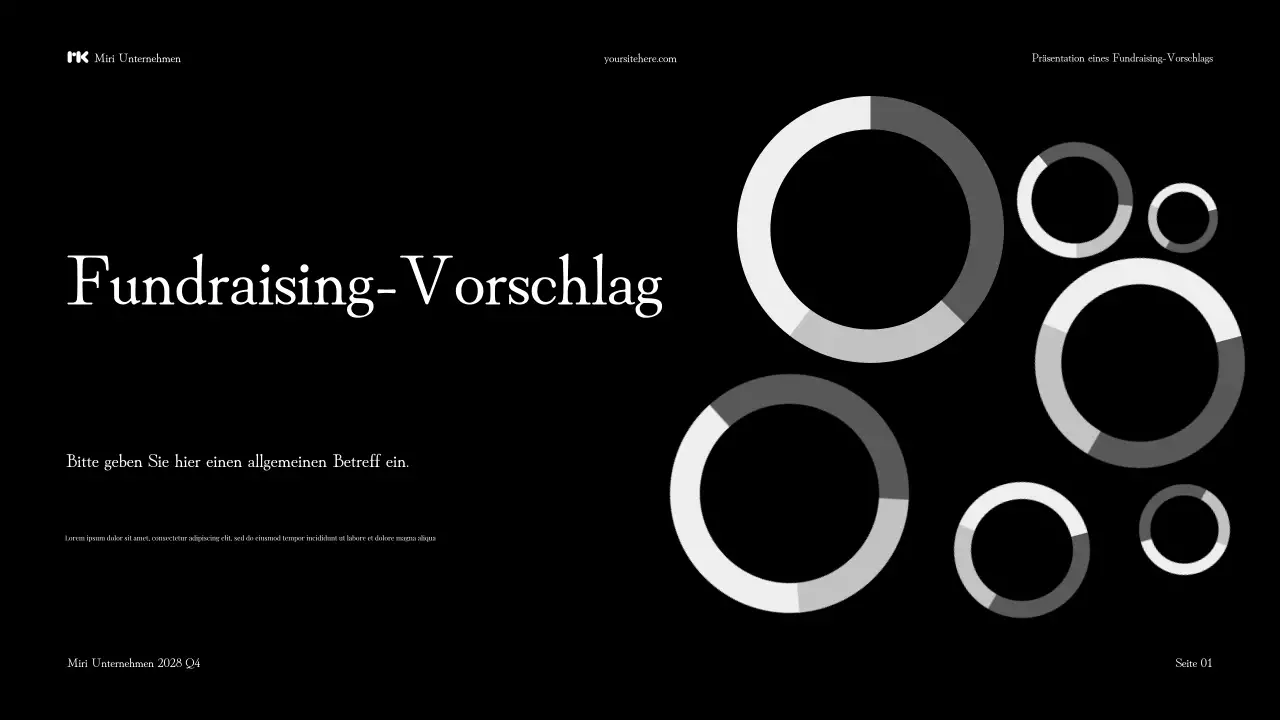 Schwarz-Weiß-Präsentation eines modernen Fundraising-Vorschlags