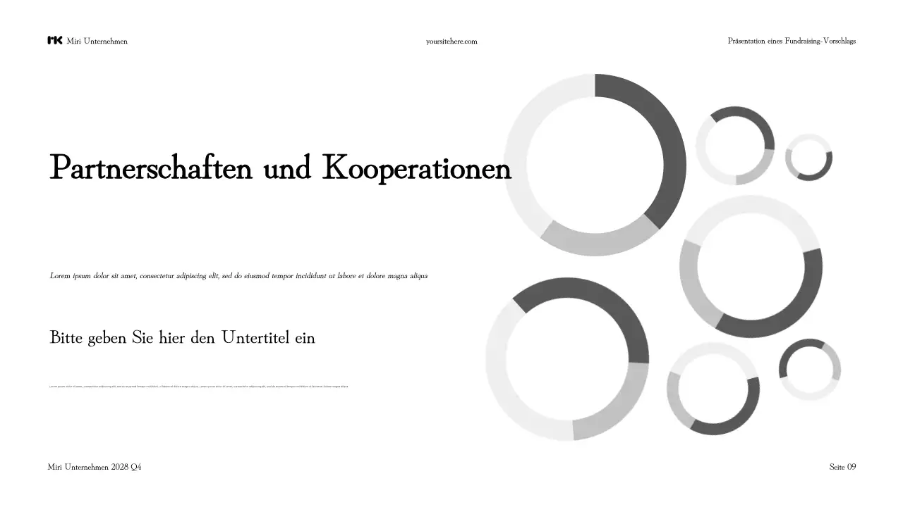 Schwarz-Weiß-Präsentation eines modernen Fundraising-Vorschlags