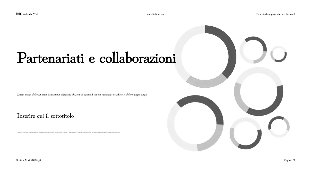 Presentazione di una moderna proposta di raccolta fondi in bianco e nero