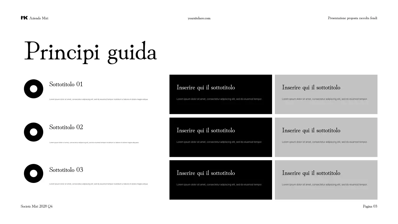Presentazione di una moderna proposta di raccolta fondi in bianco e nero