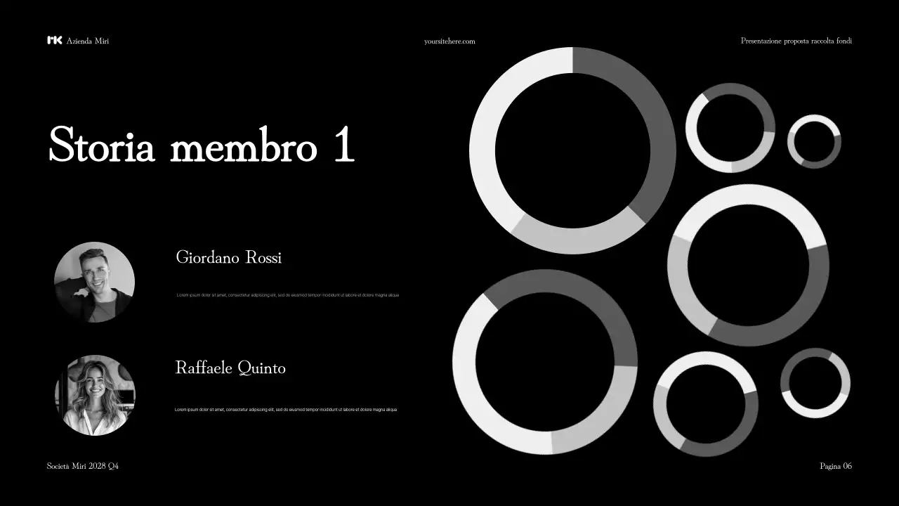 Presentazione di una moderna proposta di raccolta fondi in bianco e nero