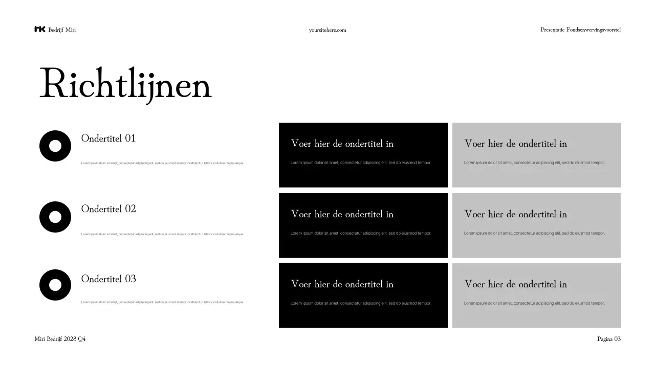 Presentatie zwart-wit modern fondsenwervingsvoorstel