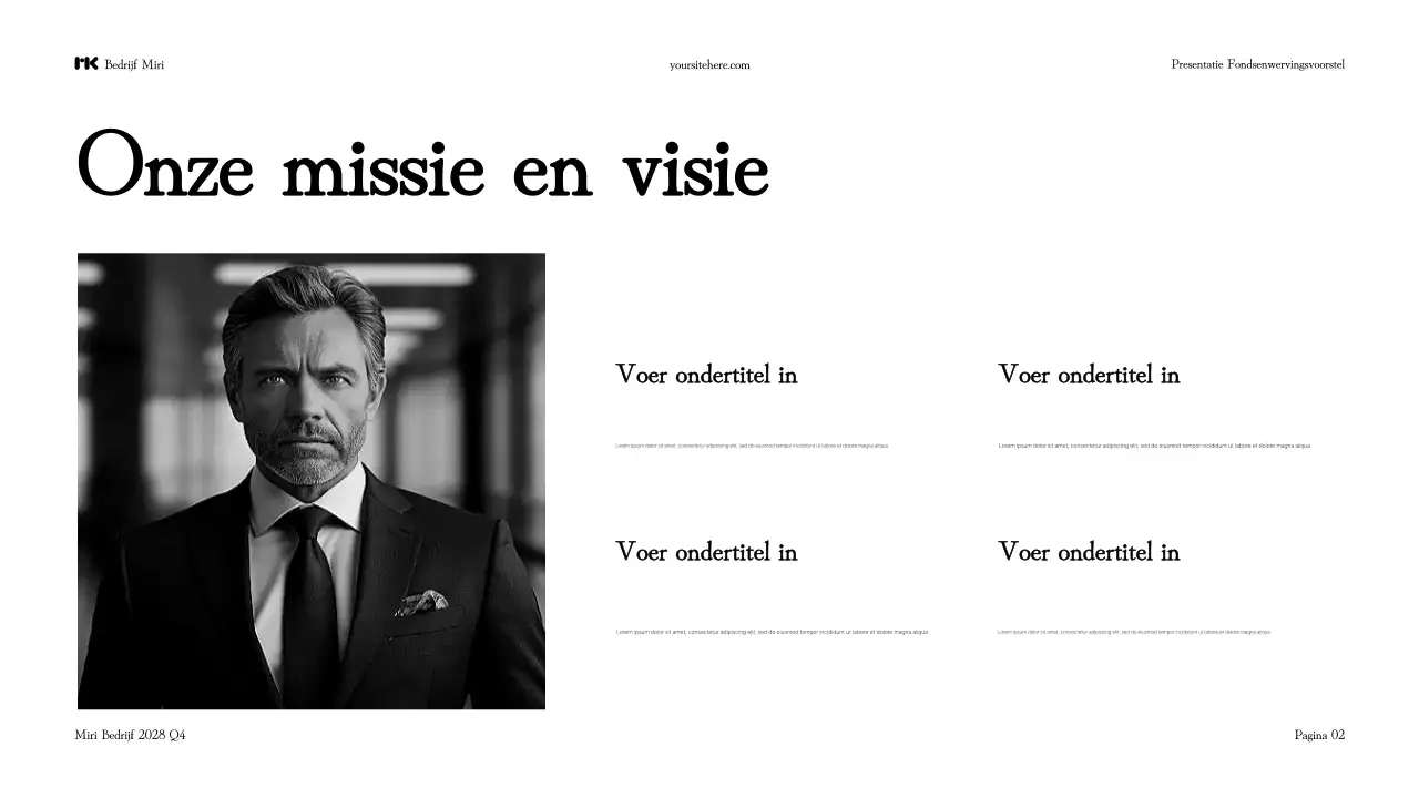 Presentatie zwart-wit modern fondsenwervingsvoorstel