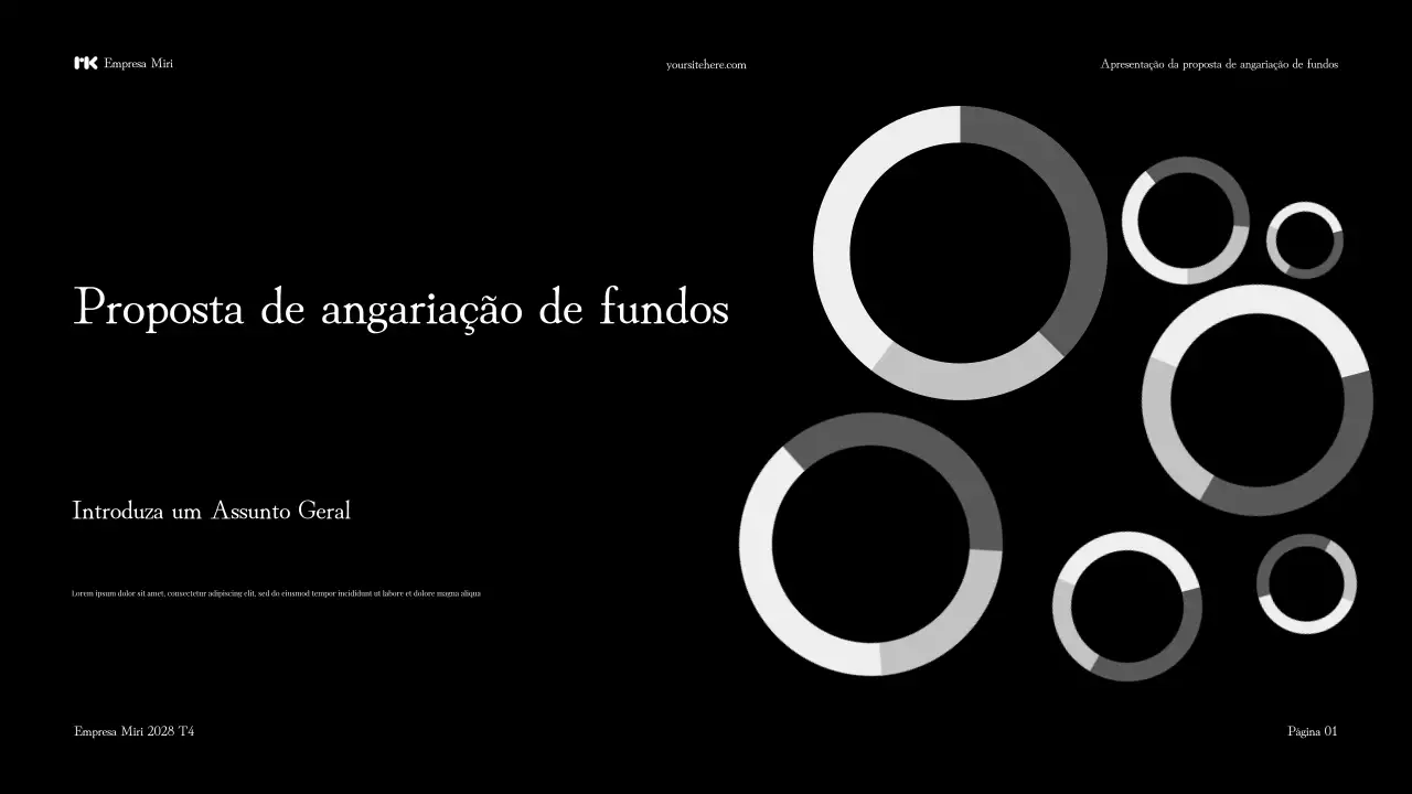 Apresentação de proposta de angariação de fundos moderna a preto e branco