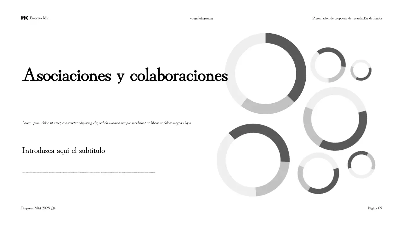 Presentación en blanco y negro de una propuesta moderna para recaudar fondos