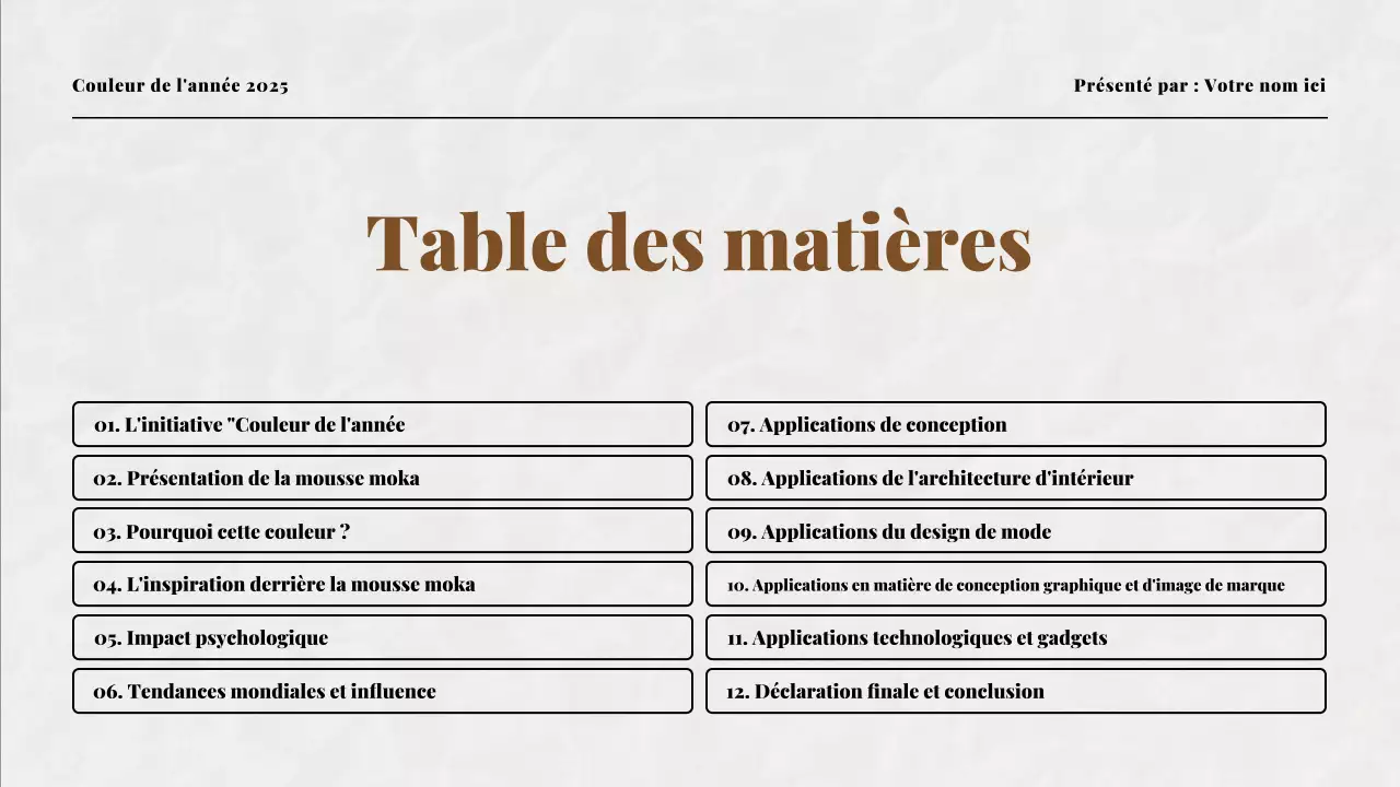 Présentation de la couleur beige et moka de l'année