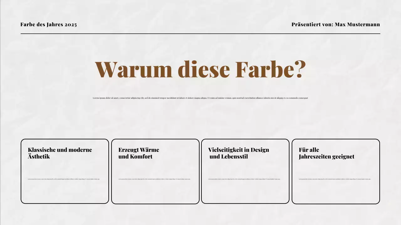 Beige und Mokka Farbe des Jahres Präsentation