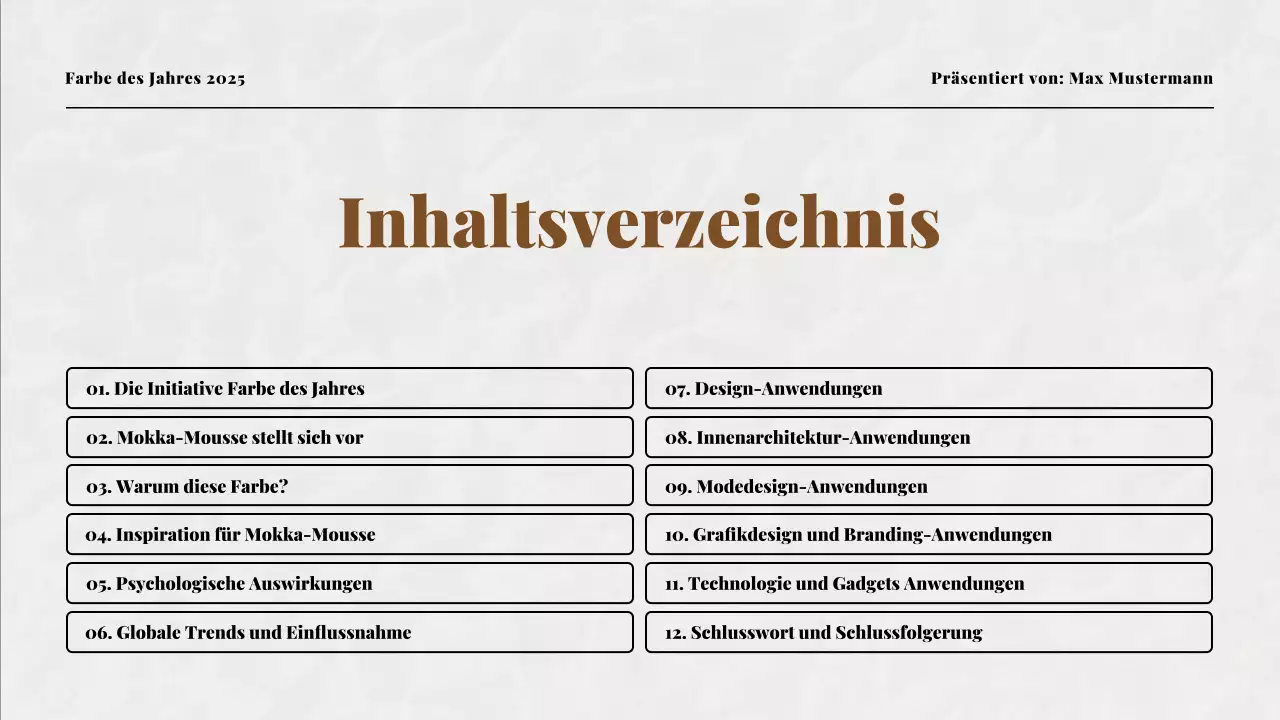 Beige und Mokka Farbe des Jahres Präsentation