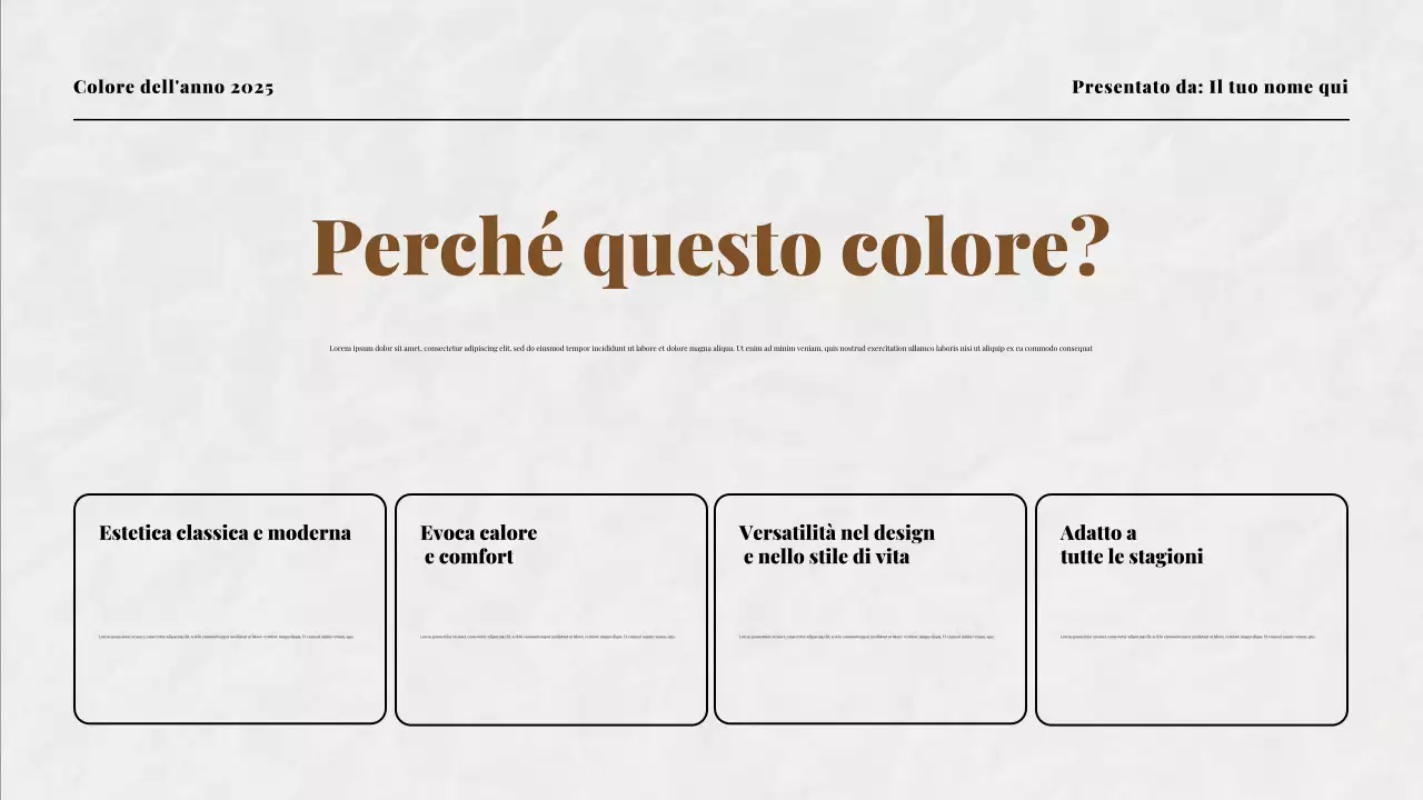 Presentazione dei colori beige e moka dell'anno