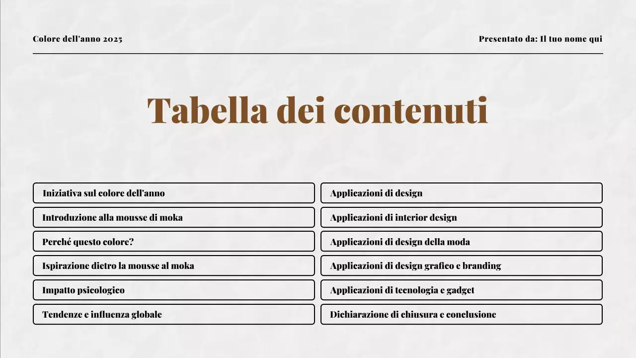 Presentazione dei colori beige e moka dell'anno