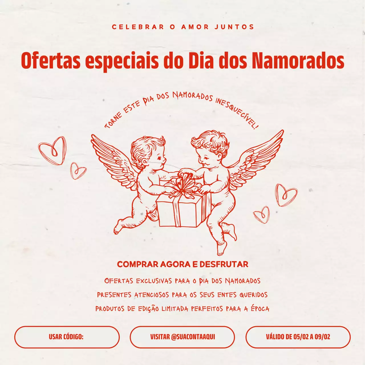 Promoção de dia dos namorados vintage vermelho e bege