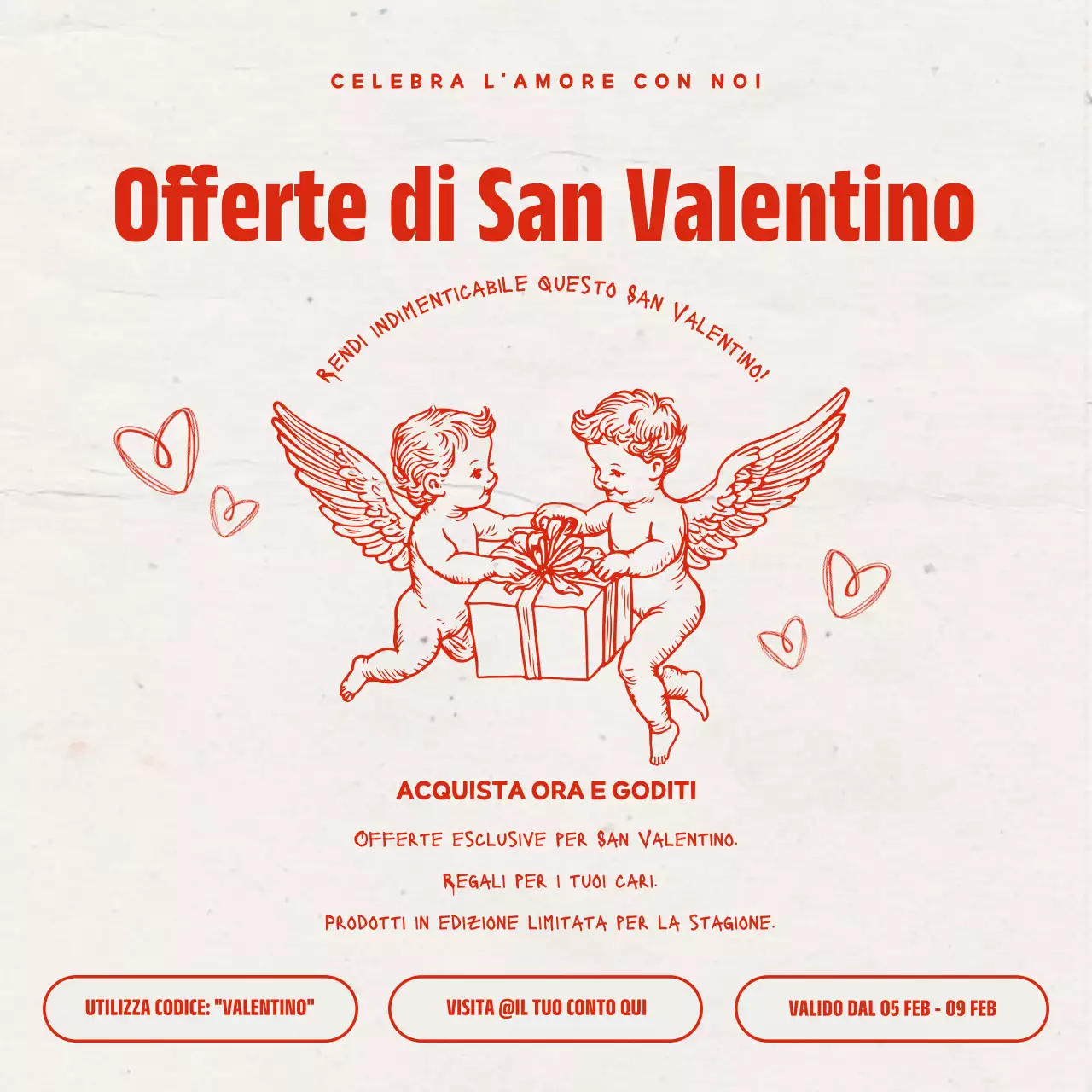Promozione di San Valentino vintage rosso e beige