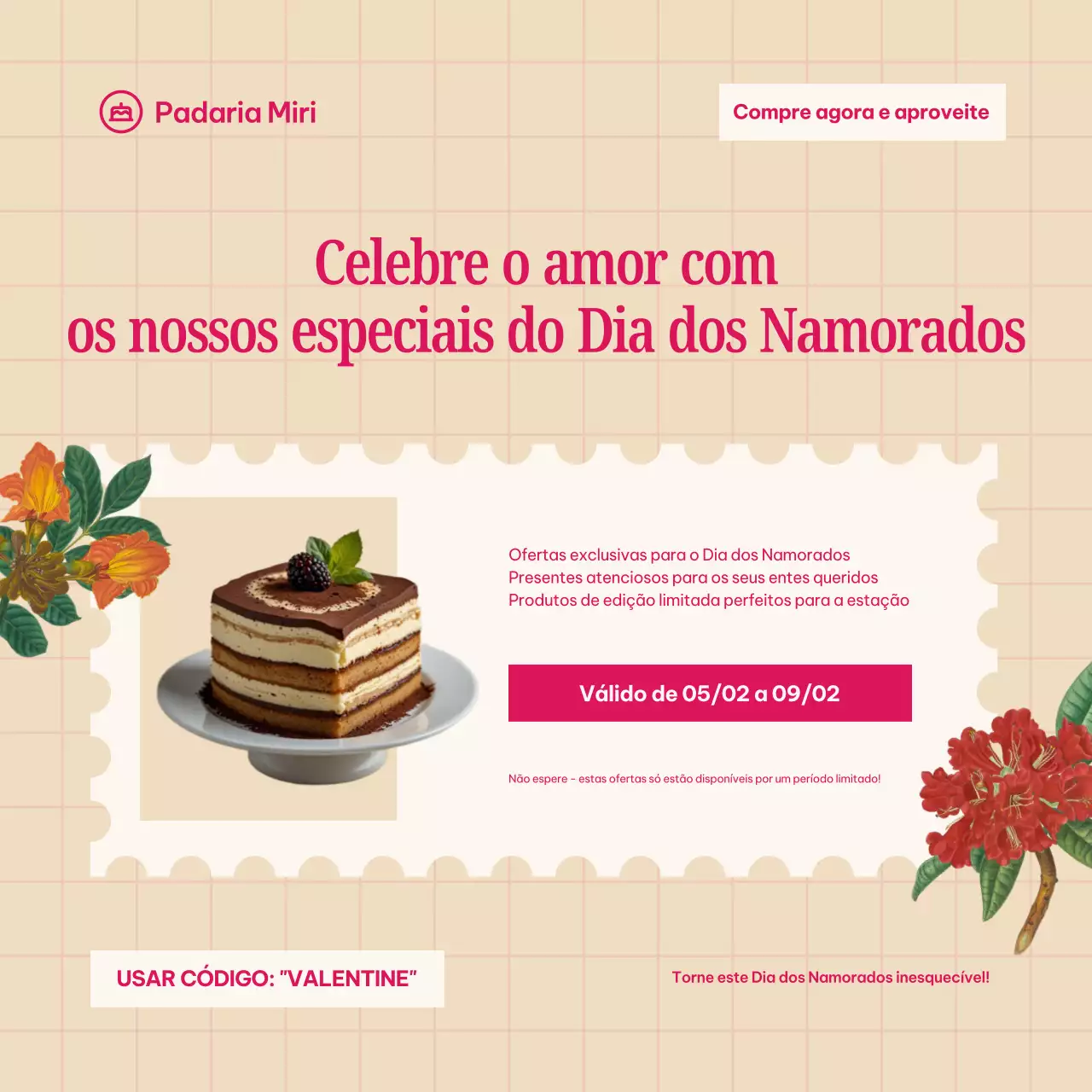 Promoção do dia dos namorados cor-de-rosa Redes sociais