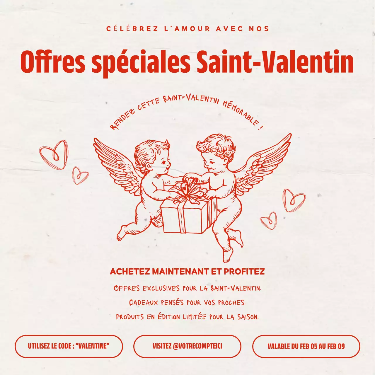 Promotion de la Saint-Valentin vintage rouge et beige