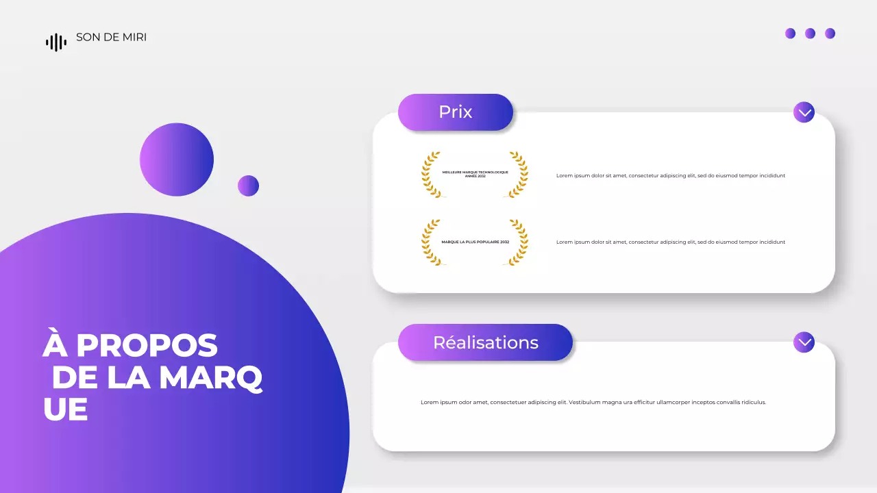 Présentation du catalogue de produits des appareils numériques gris et violets