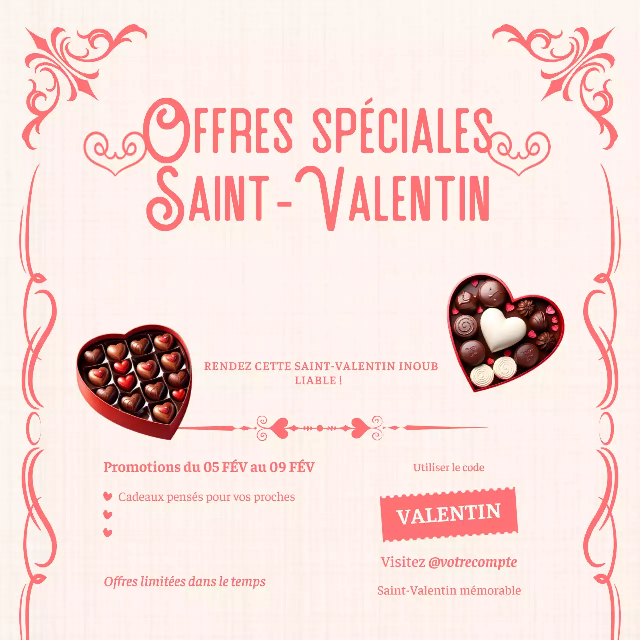 Promotion de la Saint-Valentin rose et élégante
