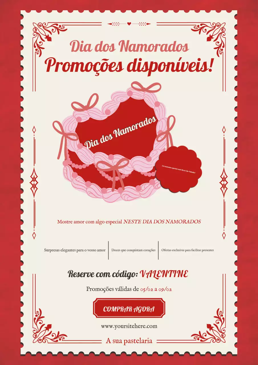 Vermelho e cor-de-rosa Simples Vintage Coquette Dia dos Namorados Doce promoção