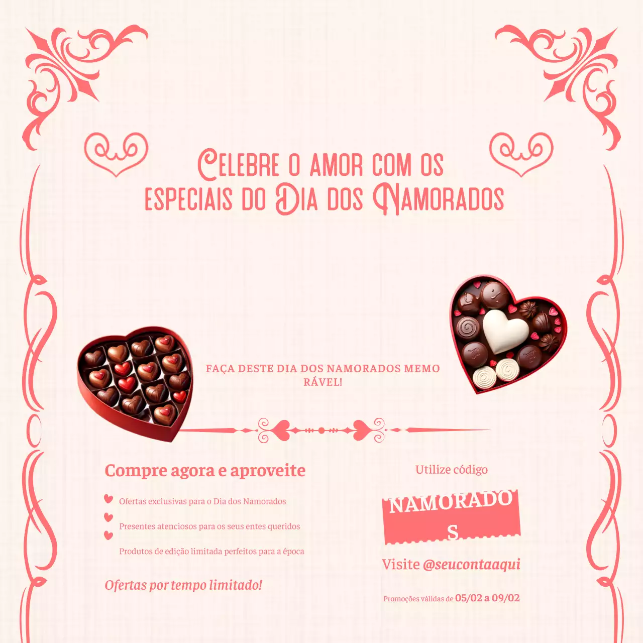 promoção valentine elegante cor-de-rosa