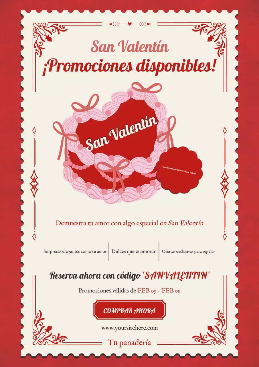 Coquette Vintage Simple Rojo y Rosa Promoción Dulce San Valentín
