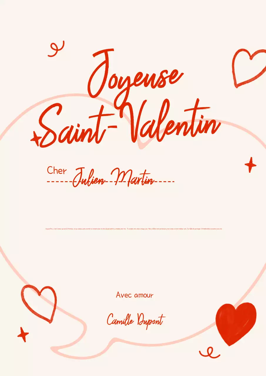 carte d'amour élégante rouge