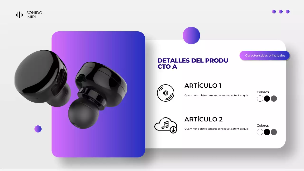 Presentación del catálogo de productos de dispositivos digitales gris y morado