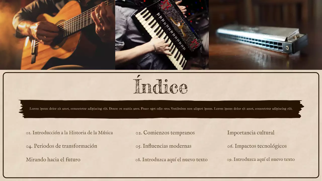 Presentación de la historia de la música rústica marrón