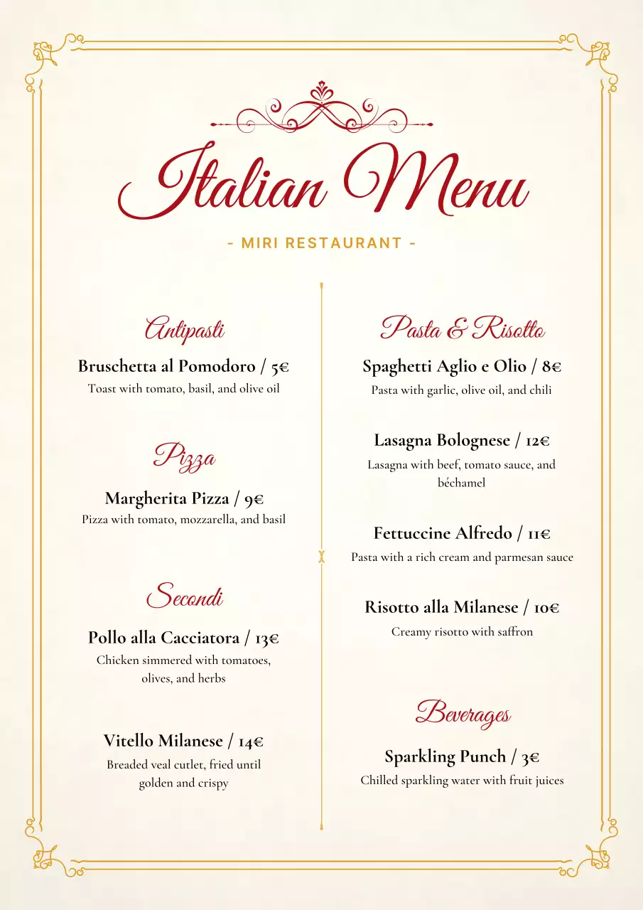 Gold Elegant Restaurant Menu Poster